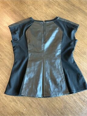 Worthington Black Faux Leather Paneled Cap Sleeve Top
